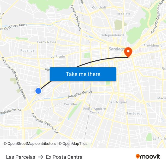 Las Parcelas to Ex Posta Central map