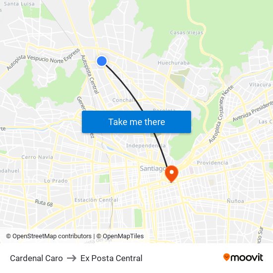 Cardenal Caro to Ex Posta Central map