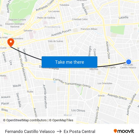 Fernando Castillo Velasco to Ex Posta Central map