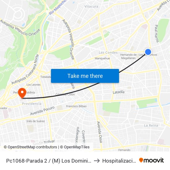 Pc1068-Parada 2 / (M) Los Dominicos to Hospitalización map