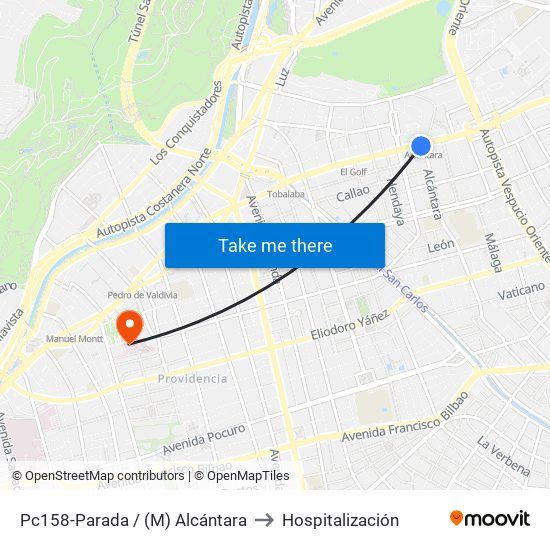 Pc158-Parada / (M) Alcántara to Hospitalización map