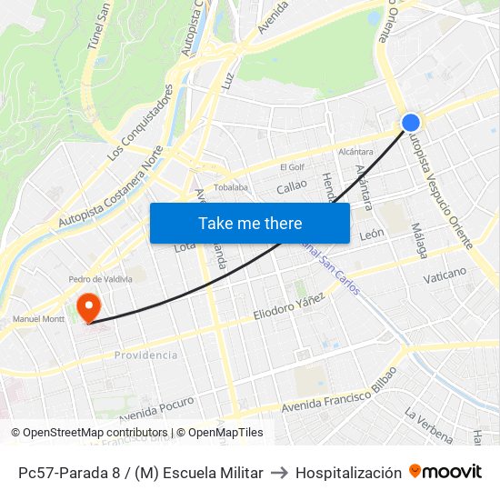 Pc57-Parada 8 / (M) Escuela Militar to Hospitalización map