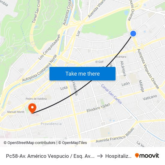 Pc58-Av. Américo Vespucio / Esq. Av. Pdte. Riesco to Hospitalización map