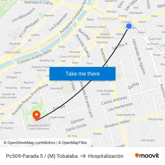 Pc509-Parada 5 / (M) Tobalaba to Hospitalización map