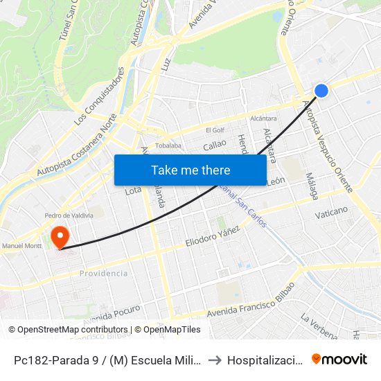 Pc182-Parada 9 / (M) Escuela Militar to Hospitalización map