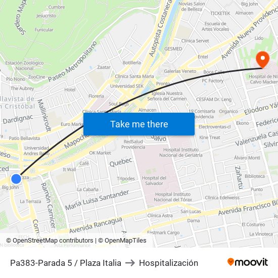 Pa383-Parada 5 / Plaza Italia to Hospitalización map