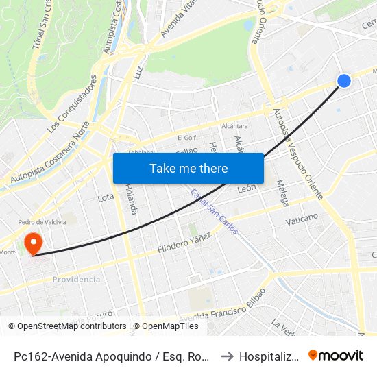 Pc162-Avenida Apoquindo / Esq. Rosa O'Higgins to Hospitalización map