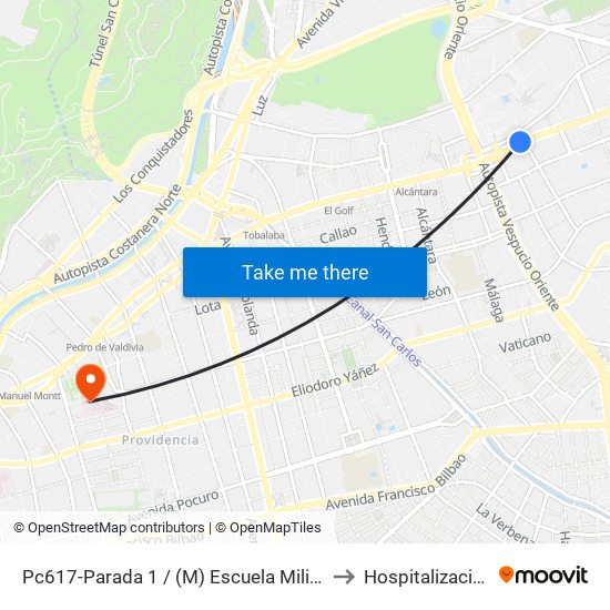 Pc617-Parada 1 / (M) Escuela Militar to Hospitalización map