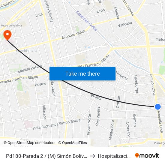 Pd180-Parada 2 / (M) Simón Bolívar to Hospitalización map