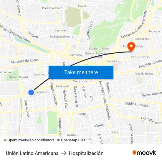 Unión Latino Americana to Hospitalización map