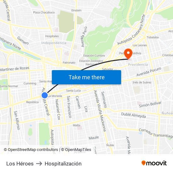 Los Héroes to Hospitalización map