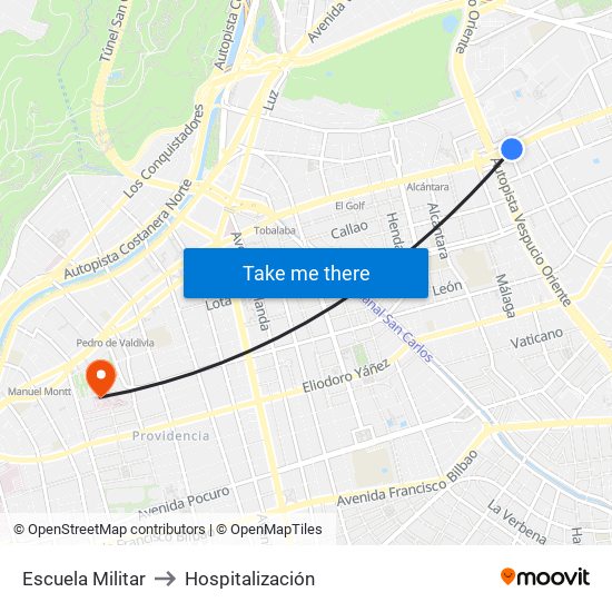 Escuela Militar to Hospitalización map