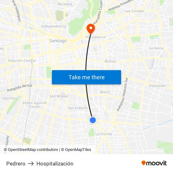 Pedrero to Hospitalización map