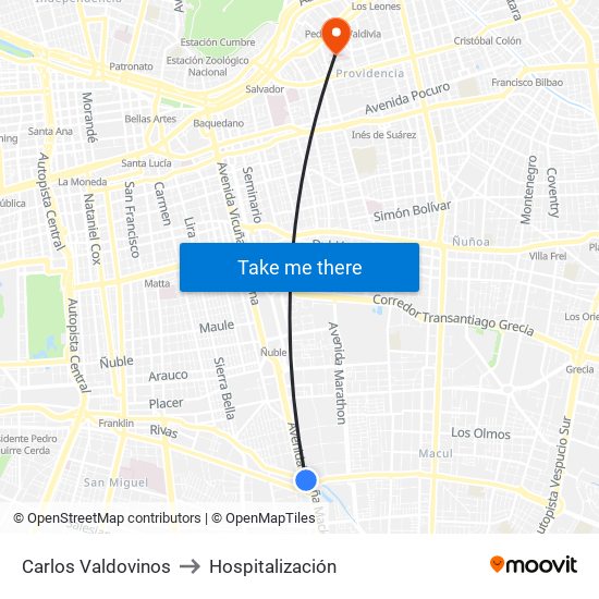 Carlos Valdovinos to Hospitalización map
