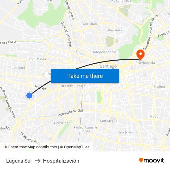 Laguna Sur to Hospitalización map