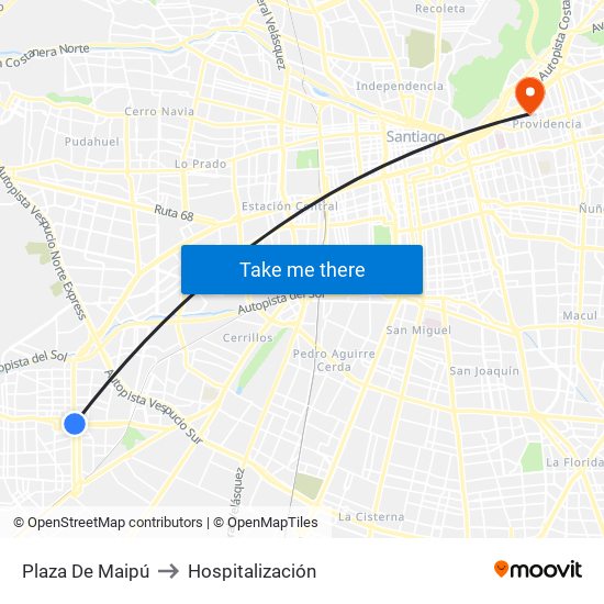 Plaza De Maipú to Hospitalización map