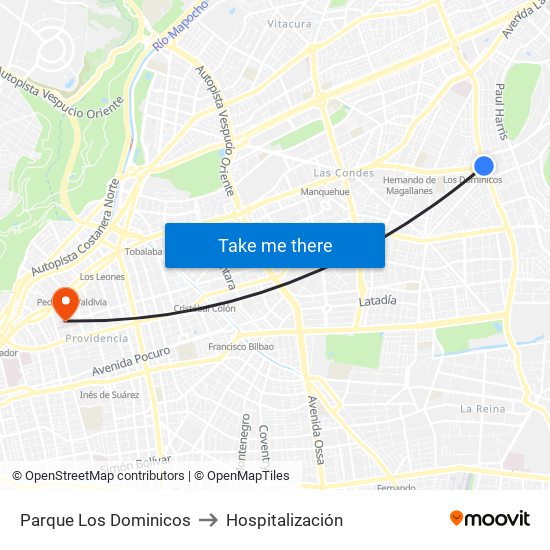 Parque Los Dominicos to Hospitalización map