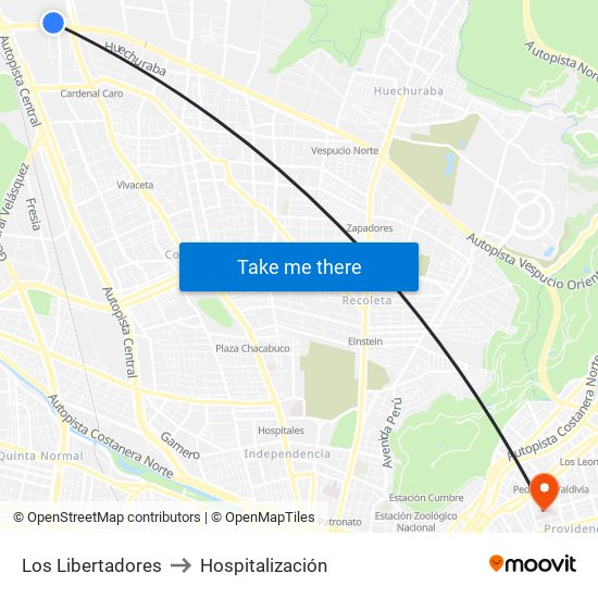 Los Libertadores to Hospitalización map