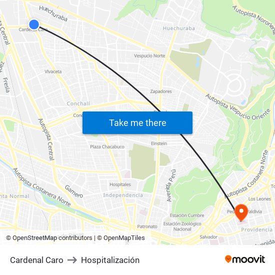 Cardenal Caro to Hospitalización map