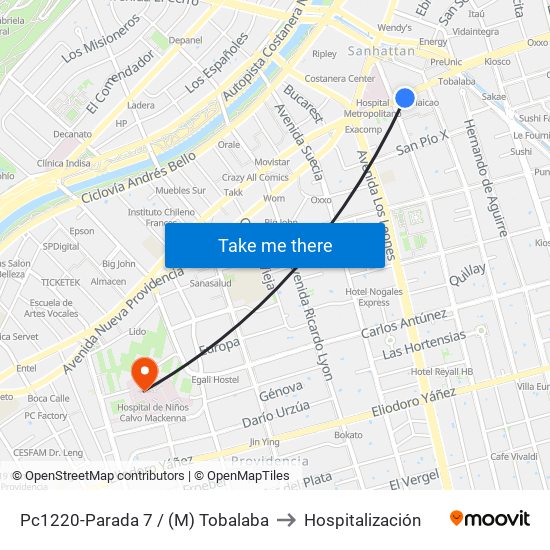 Pc1220-Parada 7 / (M) Tobalaba to Hospitalización map