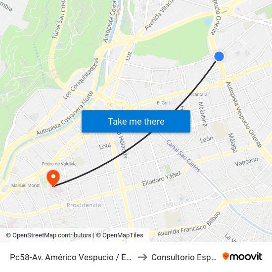 Pc58-Av. Américo Vespucio / Esq. Av. Pdte. Riesco to Consultorio Especialidades map