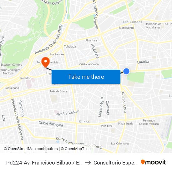 Pd224-Av. Francisco Bilbao / Esq. Av. S. Elcano to Consultorio Especialidades map