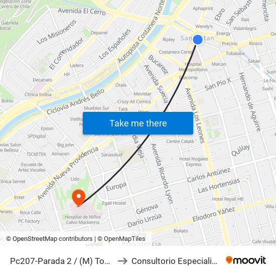 Pc207-Parada 2 / (M) Tobalaba to Consultorio Especialidades map