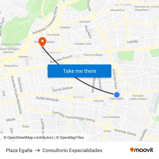 Plaza Egaña to Consultorio Especialidades map