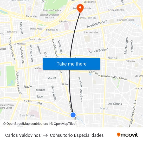 Carlos Valdovinos to Consultorio Especialidades map