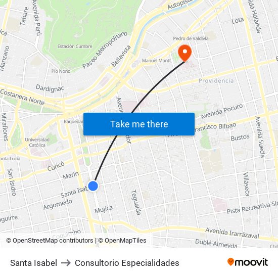 Santa Isabel to Consultorio Especialidades map