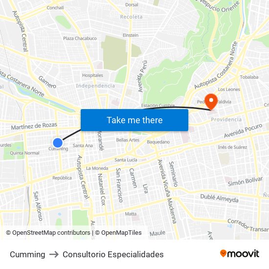 Cumming to Consultorio Especialidades map