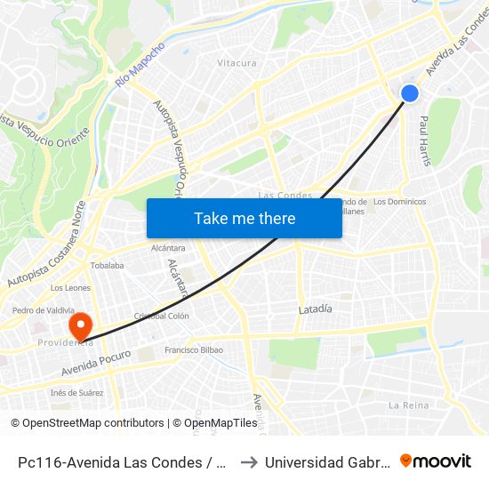 Pc116-Avenida Las Condes / Esq. G. Fuenzalida to Universidad Gabriela Mistral map