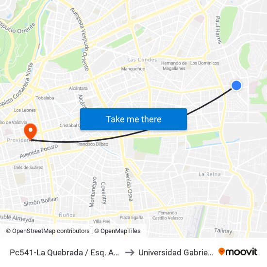 Pc541-La Quebrada / Esq. Av. Paul Harris to Universidad Gabriela Mistral map