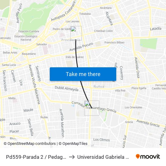 Pd559-Parada 2 / Pedagógico to Universidad Gabriela Mistral map