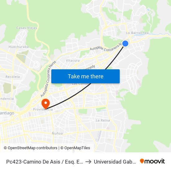 Pc423-Camino De Asis / Esq. Escrivá De Balaguer to Universidad Gabriela Mistral map