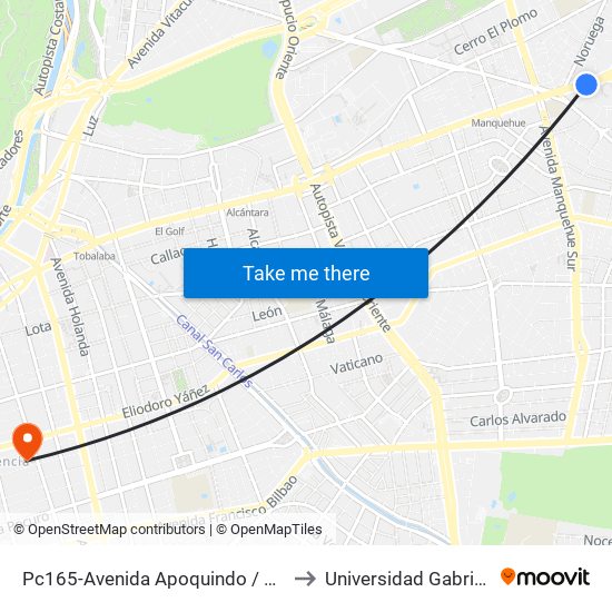 Pc165-Avenida Apoquindo / Esq. E. Dell'Orto to Universidad Gabriela Mistral map