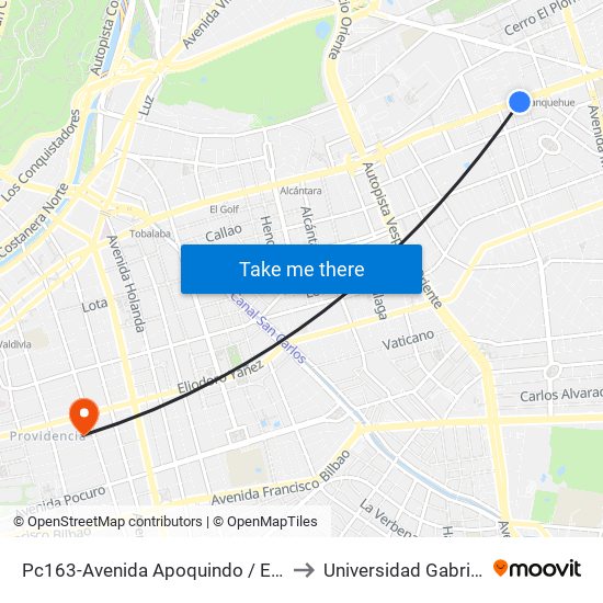 Pc163-Avenida Apoquindo / Esq. La Capitanía to Universidad Gabriela Mistral map