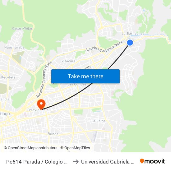 Pc614-Parada / Colegio Hebreo to Universidad Gabriela Mistral map