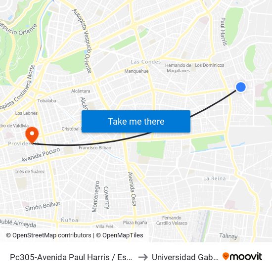 Pc305-Avenida Paul Harris / Esq. Av. Cristóbal Colón to Universidad Gabriela Mistral map