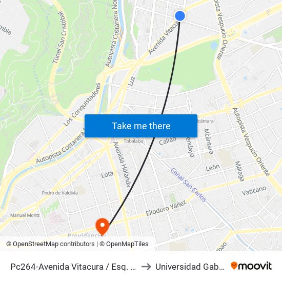 Pc264-Avenida Vitacura / Esq. Alonso De Córdova to Universidad Gabriela Mistral map