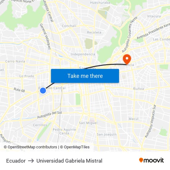 Ecuador to Universidad Gabriela Mistral map
