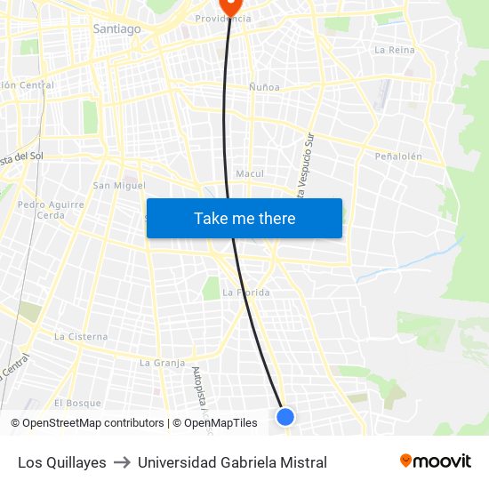 Los Quillayes to Universidad Gabriela Mistral map
