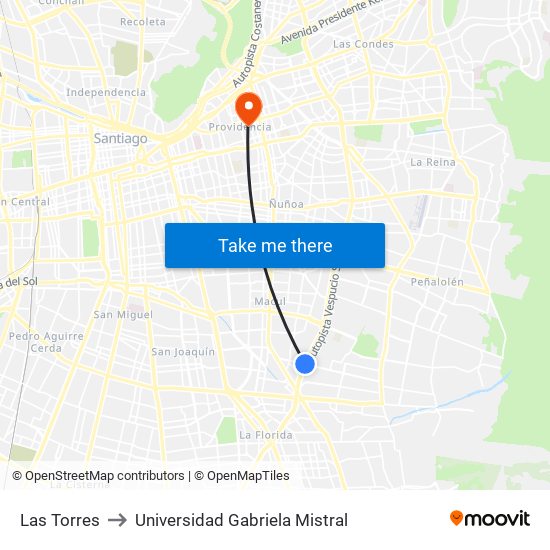 Las Torres to Universidad Gabriela Mistral map