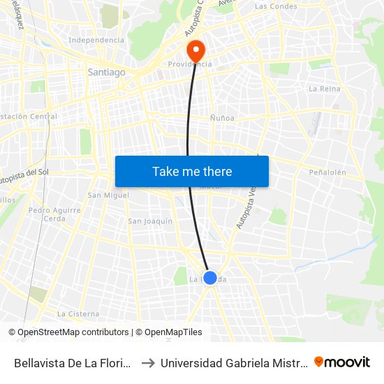 Bellavista De La Florida to Universidad Gabriela Mistral map