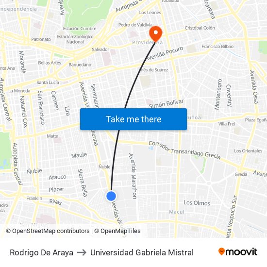 Rodrigo De Araya to Universidad Gabriela Mistral map