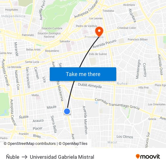 Ñuble to Universidad Gabriela Mistral map