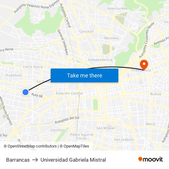 Barrancas to Universidad Gabriela Mistral map