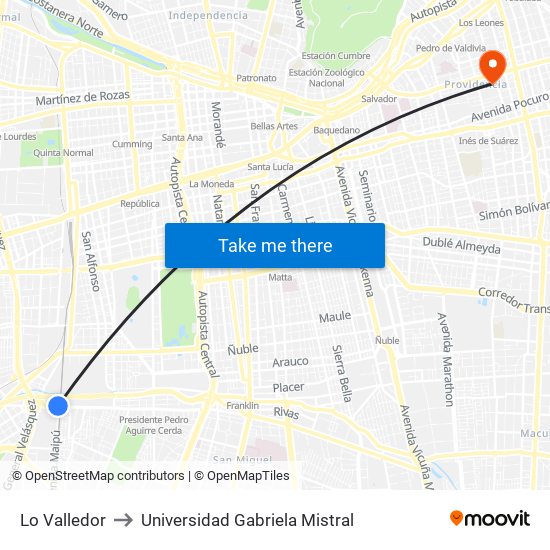 Lo Valledor to Universidad Gabriela Mistral map