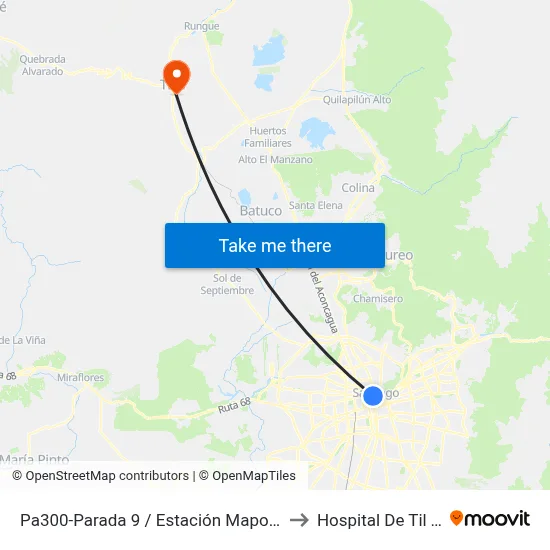 Pa300-Parada 9 / Estación Mapocho to Hospital De Til Til map
