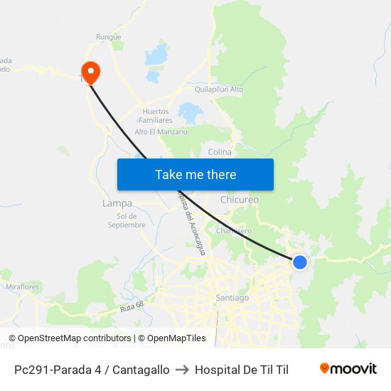 Pc291-Parada 4 / Cantagallo to Hospital De Til Til map